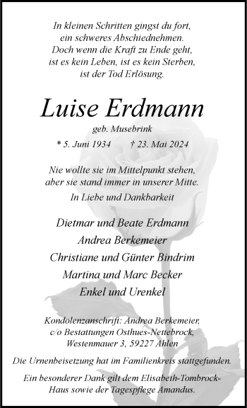 Anzeige von Luise Erdmann 