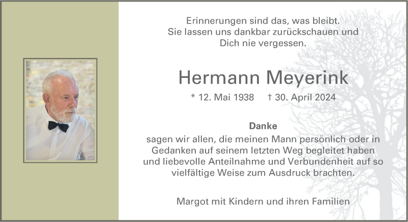  Traueranzeige für Hermann Meyerink vom 01.06.2024 aus 