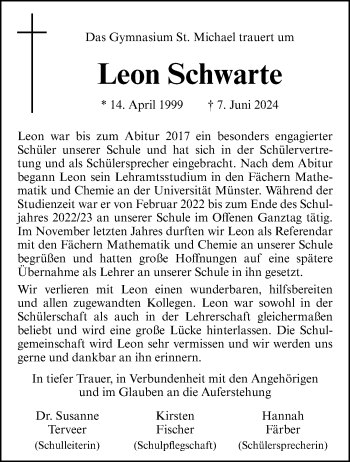 Anzeige von Leon Schwarte 