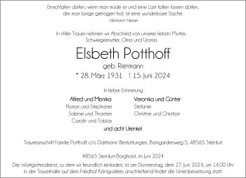 Anzeige von Elsbeth Potthoff 