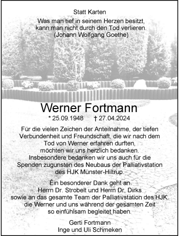 Anzeige von Werner Fortmann 