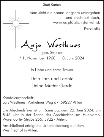 Anzeige von Anja Westhues 