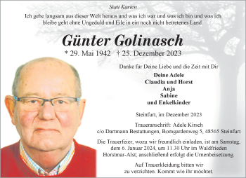 Anzeige von Günter Golinasch 