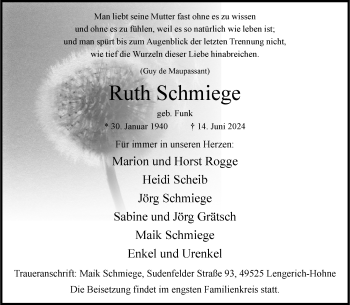 Anzeige von Ruth Schmiege 