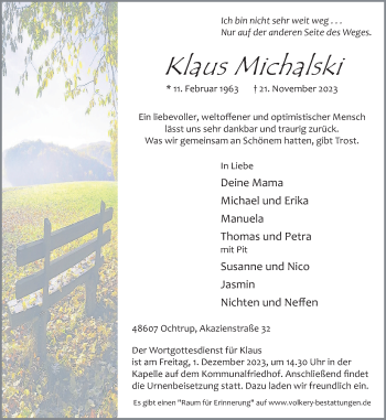 Anzeige von Klaus Michalski 