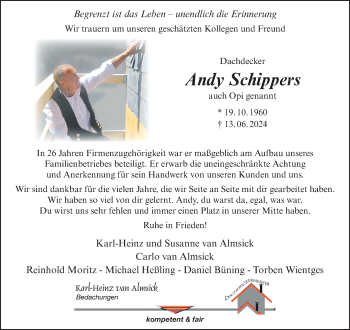 Anzeige von Andy Schippers 