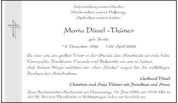 Anzeige von Maria Düvel-Thüner 