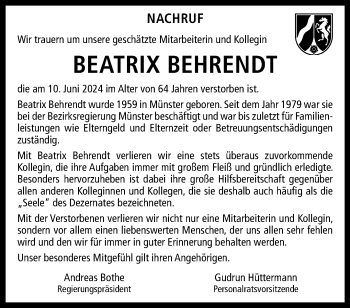 Anzeige von Beatrix Behrendt 