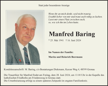 Anzeige von Manfred Baring 