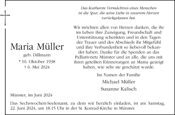 Anzeige von Maria Müller 