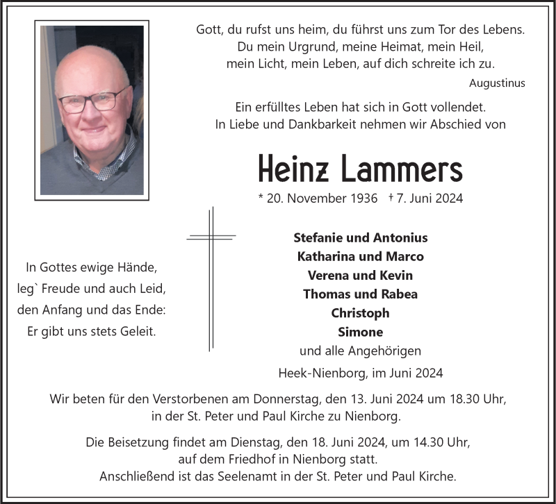  Traueranzeige für Heinz Lammers vom 12.06.2024 aus 