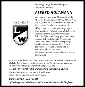 Anzeige von Alfred Holtmann 