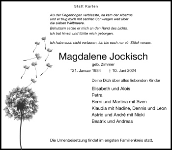 Anzeige von Magdalene Jockisch 