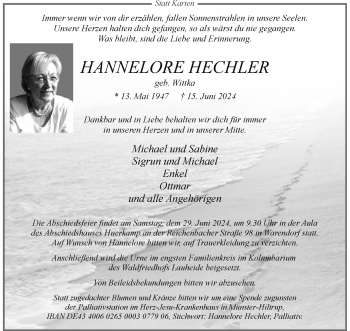 Anzeige von Hannelore Hechler 