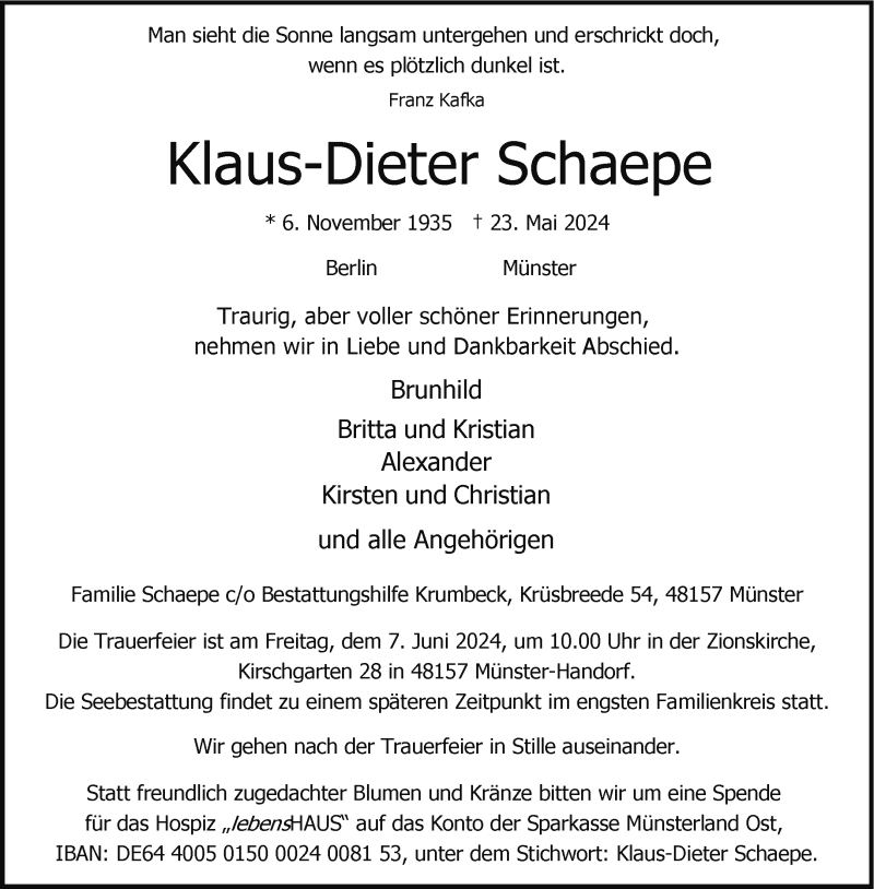  Traueranzeige für   vom 01.06.2024 aus 