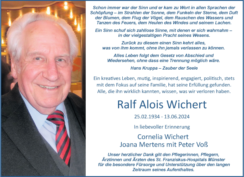  Traueranzeige für Ralf Alois Wichert vom 22.06.2024 aus 