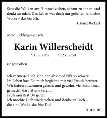 Anzeige von Karin Willerscheidt 