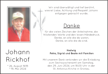 Anzeige von Johann Rickhof 