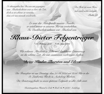 Anzeige von Klaus-Dieter Felgenträger von Westfälische Nachrichten