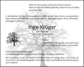 Anzeige von Inge Krüger 