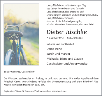 Anzeige von Dieter Jüschke 