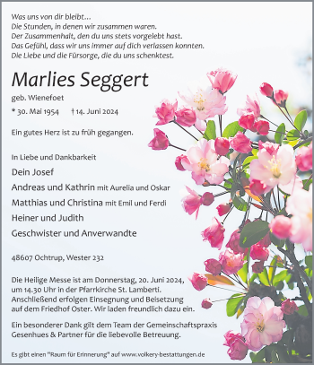 Anzeige von Marlies Seggert 
