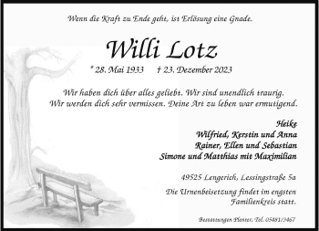 Anzeige von Willi Lotz 
