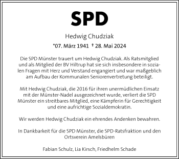 Anzeige von Hedwig Chudziak 