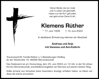 Anzeige von Klemens Rüther 