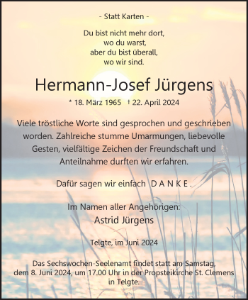 Anzeige von Hermann-Josef Jürgens 