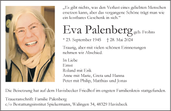 Anzeige von Eva Palenberg 