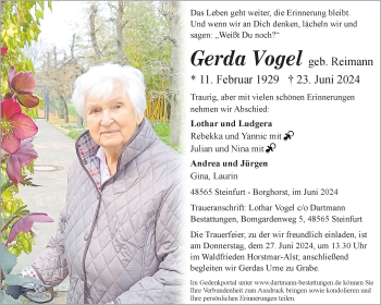 Anzeige von Gerda Vogel 