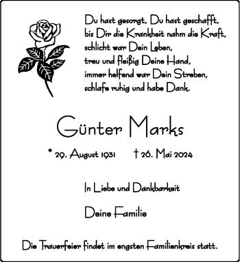 Anzeige von Günter Marks 