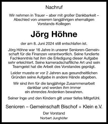 Anzeige von Jörg Höhne 