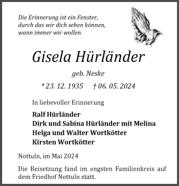 Anzeige von Gisela Hürländer 
