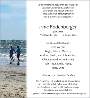 Anzeige von Irma Bodenberger 