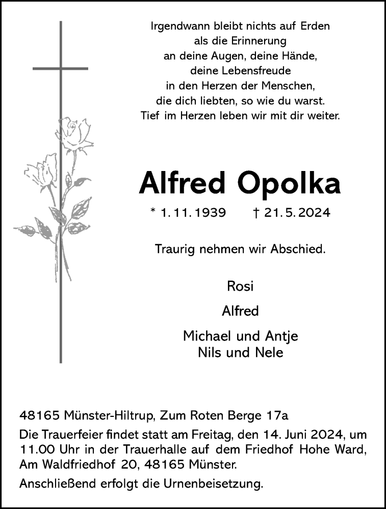  Traueranzeige für Alfred Opolka vom 12.06.2024 aus 