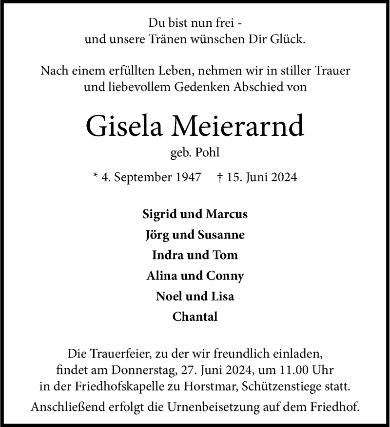  Traueranzeige für Gisela Meierarnd vom 22.06.2024 aus 