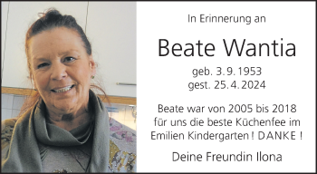 Anzeige von Beate Wantia 