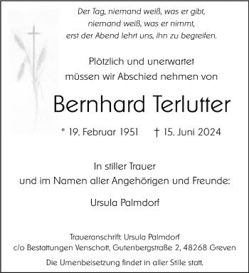 Anzeige von Bernhard Terlutter 
