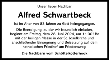 Anzeige von Alfred Schwartbeck 