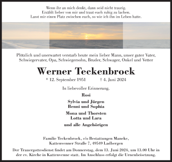 Anzeige von Werner Teckenbrock 