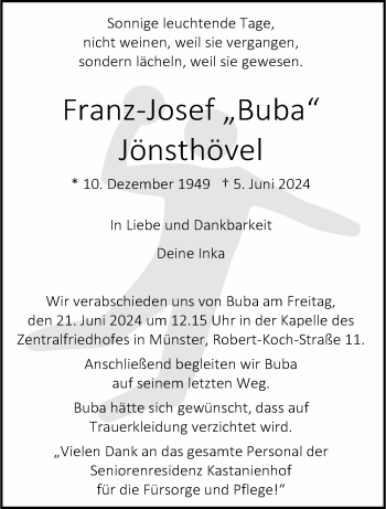 Anzeige von Franz-Josef Jönsthövel 