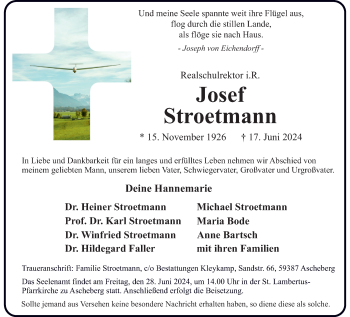 Anzeige von Josef Stroetmann 