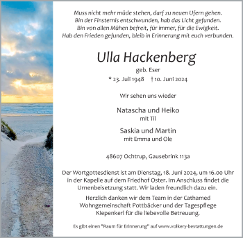 Anzeige von Ulla Hackenberg 