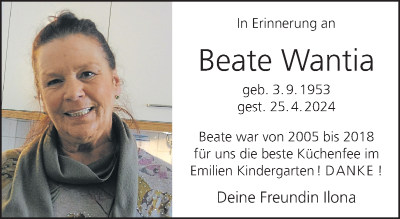  Traueranzeige für Beate Wantia vom 15.06.2024 aus 