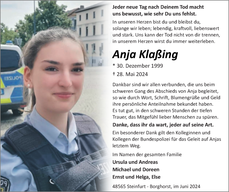  Traueranzeige für Anja Klaßing vom 29.06.2024 aus 