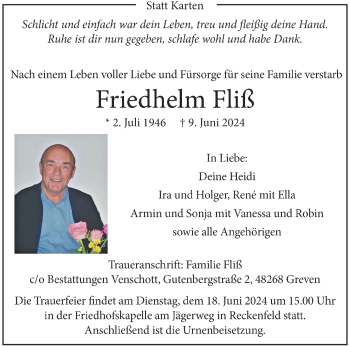 Anzeige von Friedhelm Fliß 