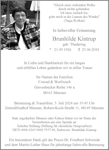 Anzeige von Brunhilde Kintrup 