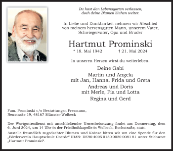 Anzeige von Hartmut Prominski 